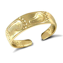 Load image into Gallery viewer, 9ct Gold Toe Ring Footprints in the Sand DESIGN Solid Gold Toe Ring Easy Adjust REAL 9ct gold
