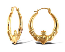 Load image into Gallery viewer, 9ct Yellow Gold Claddagh Creole Hoop Earrings Solid 9K Gold Earrings -*NEW*
