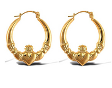 Load image into Gallery viewer, 9ct Yellow Gold Claddagh Creole Hoop Earrings Solid 9K Gold Earrings -*NEW*
