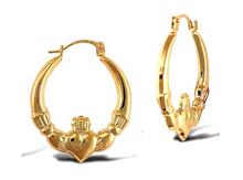 Load image into Gallery viewer, 9ct Yellow Gold Claddagh Creole Hoop Earrings Solid 9K Gold Earrings -*NEW*
