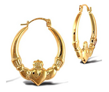 Load image into Gallery viewer, 9ct Yellow Gold Claddagh Creole Hoop Earrings Solid 9K Gold Earrings -*NEW*
