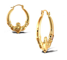 Load image into Gallery viewer, 9ct Yellow Gold Claddagh Creole Hoop Earrings Solid 9K Gold Earrings -*NEW*
