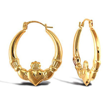 Load image into Gallery viewer, 9ct Yellow Gold Claddagh Creole Hoop Earrings Solid 9K Gold Earrings -*NEW*
