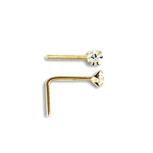 Load image into Gallery viewer, 9ct Gold L-Shaped Crystal Nose Pin Stud 2.0mm Nose Stud Solid 9ct Gold Nose Stud
