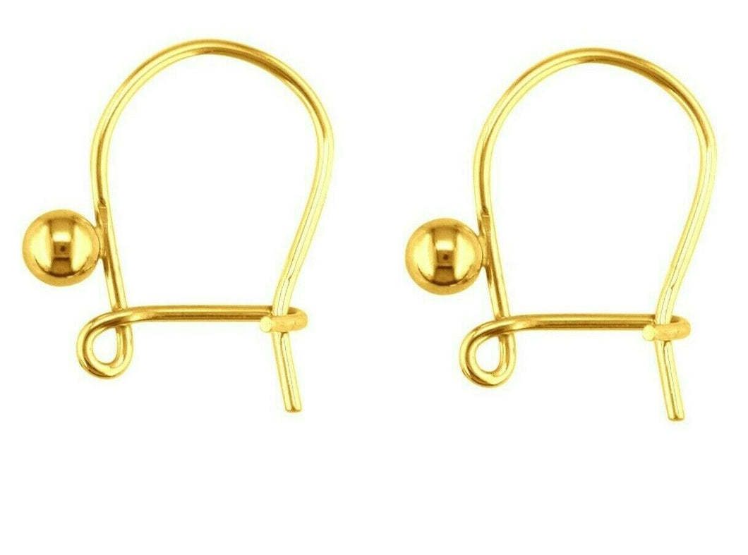 9ct Yellow Gold Plain Safety Earring Hook Wires with Bead - Yellow Gold 1 x Pair