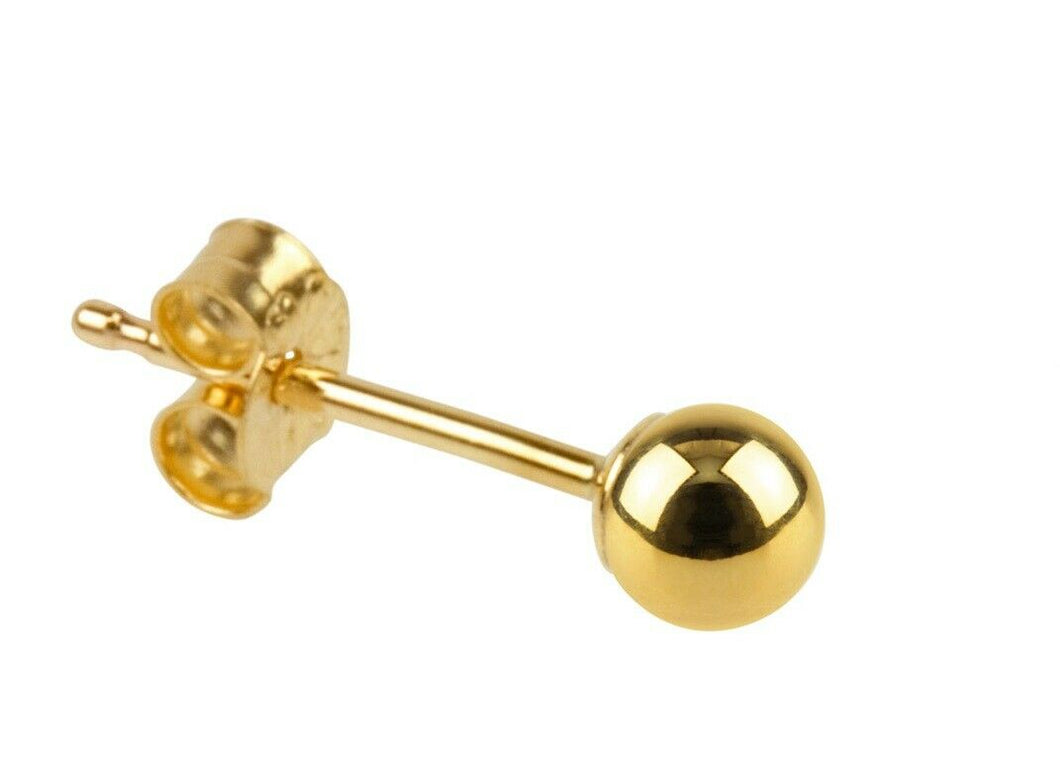 9ct Gold Round Ball Stud Sleeper Earring 3mm Plain Yellow Stud Earring SINGLE