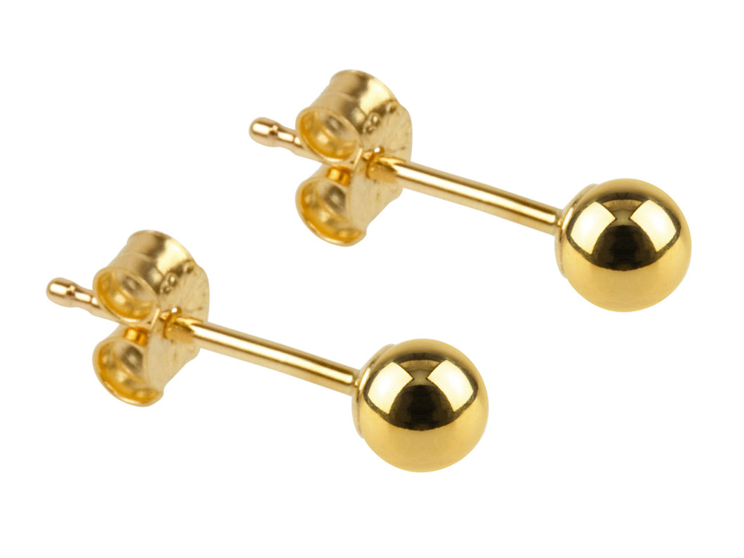 9ct Yellow Gold Ball Earring Studs 3mm - Pair